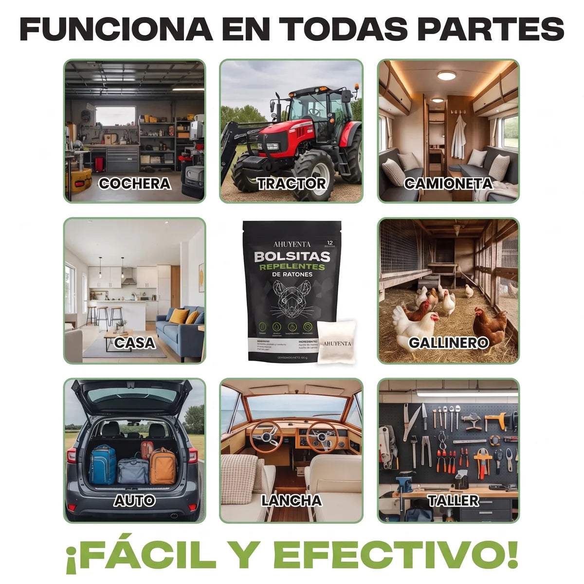 Dónde usar Ahuyenta: cochera, casa, auto, camioneta, gallinero y taller