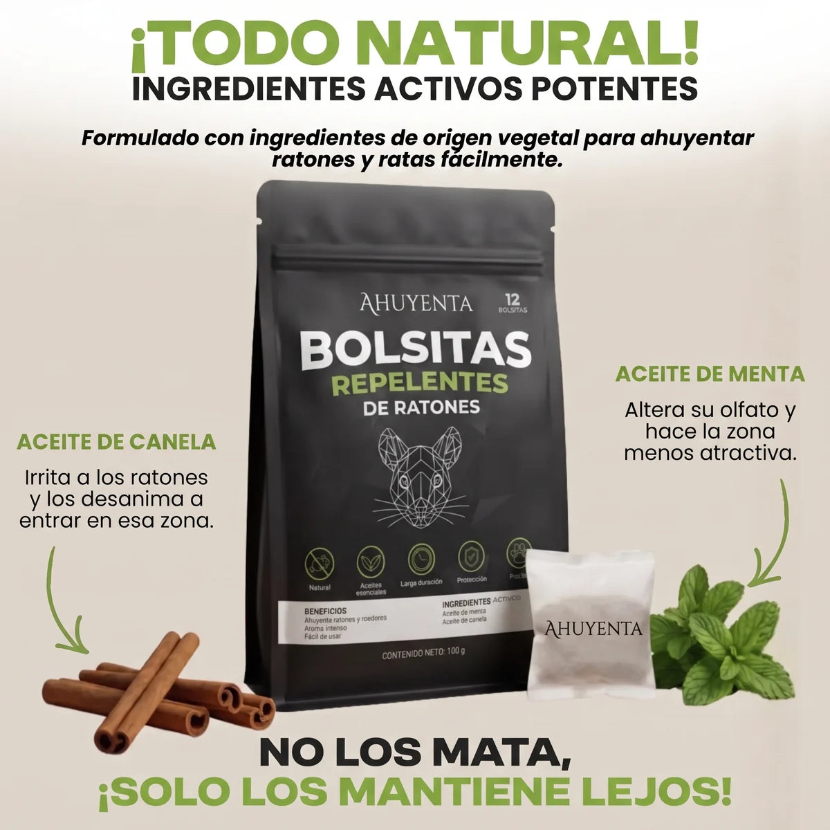 Aceites de canela y menta de las bolsitas Ahuyenta